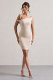 Tali Champagne Twisted Asymmetric Bodycon Mini Dress