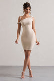 Tali Champagne Twisted Asymmetric Bodycon Mini Dress