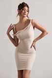 Tali Champagne Twisted Asymmetric Bodycon Mini Dress