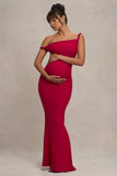 Lita Red Twisted Asymmetric Maternity Maxi Dress