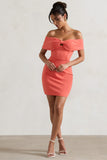 Megan Coral Bow Bardot Mini Dress