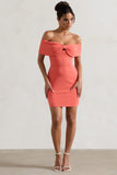 Megan Coral Bow Bardot Mini Dress