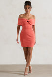 Megan Coral Bow Bardot Mini Dress