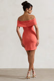 Megan Coral Bow Bardot Mini Dress