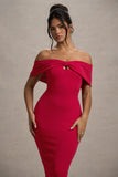 Hope Red Bow Bardot Midi Dress