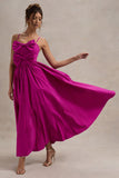 Loved Up Fuschia Pink Strappy Pleated Maxi Dress With Bows