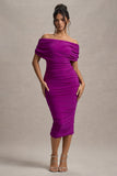 Rayleigh Dark Pink Bardot Ruched Midi Dress