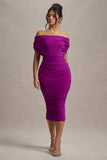 Rayleigh Dark Pink Bardot Ruched Midi Dress