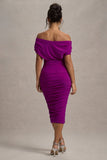 Rayleigh Dark Pink Bardot Ruched Midi Dress