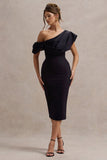 Adrina Navy Draped One Shoulder Midi Dress