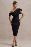 Adrina Navy Draped One Shoulder Midi Dress