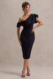 Adrina Navy Draped One Shoulder Midi Dress