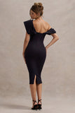 Adrina Navy Draped One Shoulder Midi Dress