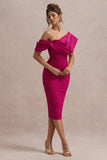 Adrina Dark Pink Draped One Shoulder Midi Dress