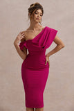 Adrina Dark Pink Draped One Shoulder Midi Dress