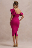 Adrina Dark Pink Draped One Shoulder Midi Dress
