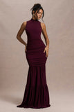 Verano Plum High-Neck Tiered Maxi Dress