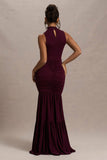 Verano Plum High-Neck Tiered Maxi Dress