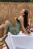Soprano Olive Floral Print Satin Sweetheart Lace Trim Midi Dress
