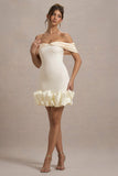 Alegre Ecru Jacquard Bardot Mini Dress With Ruffle Hem