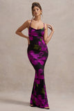 Lotus Purple Floral Print Cowl-Neck Maxi Dress