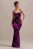 Lotus Purple Floral Print Cowl-Neck Maxi Dress