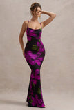 Lotus Purple Floral Print Cowl-Neck Maxi Dress