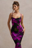 Lotus Purple Floral Print Cowl-Neck Maxi Dress