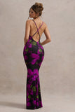 Lotus Purple Floral Print Cowl-Neck Maxi Dress