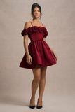 Poppy Dream Berry Satin Floral Skater Mini Dress