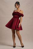 Poppy Dream Berry Satin Floral Skater Mini Dress