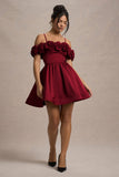 Poppy Dream Berry Satin Floral Skater Mini Dress