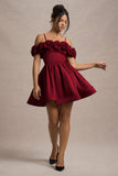 Poppy Dream Berry Satin Floral Skater Mini Dress