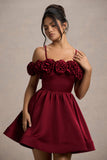 Poppy Dream Berry Satin Floral Skater Mini Dress