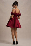 Poppy Dream Berry Satin Floral Skater Mini Dress