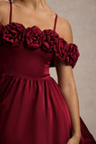 Poppy Dream Berry Satin Floral Skater Mini Dress