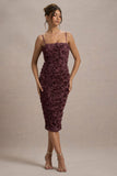New Love Dark Mauve Strappy Midi Dress With Mesh Flowers