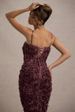 New Love Dark Mauve Strappy Midi Dress With Mesh Flowers