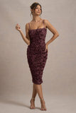 New Love Dark Mauve Strappy Midi Dress With Mesh Flowers