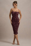 New Love Dark Mauve Strappy Midi Dress With Mesh Flowers