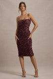 New Love Dark Mauve Strappy Midi Dress With Mesh Flowers