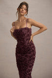 New Love Dark Mauve Strappy Midi Dress With Mesh Flowers