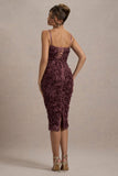 New Love Dark Mauve Strappy Midi Dress With Mesh Flowers