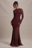 Tigerlily Port Mesh Long-Sleeve Open-Back Maxi Dress