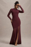Tigerlily Port Mesh Long-Sleeve Open-Back Maxi Dress