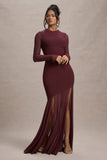 Tigerlily Port Mesh Long-Sleeve Open-Back Maxi Dress