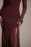 Tigerlily Port Mesh Long-Sleeve Open-Back Maxi Dress