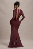 Tigerlily Port Mesh Long-Sleeve Open-Back Maxi Dress