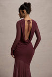 Tigerlily Port Mesh Long-Sleeve Open-Back Maxi Dress