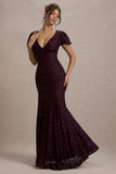 Elestria Port Lace V-Neck Puff-Sleeve Maxi Dress
